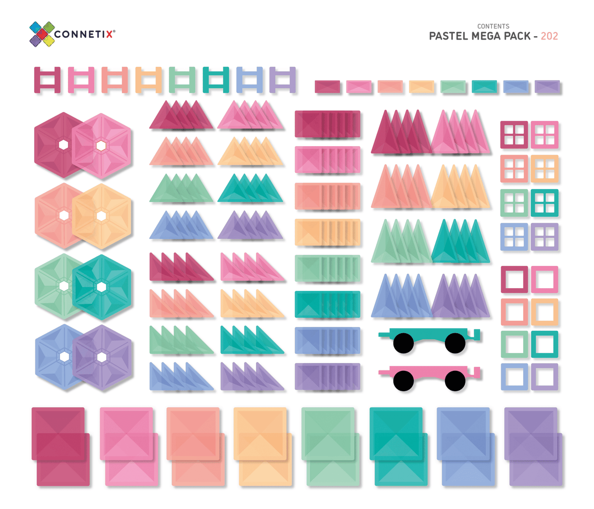 De Kinderwinkel - Connetix Magnetic Tiles 202 Pastel Mega Pack