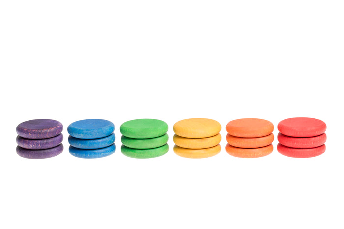 Grapat 18 Houten Schijven 6 regenboogkleuren