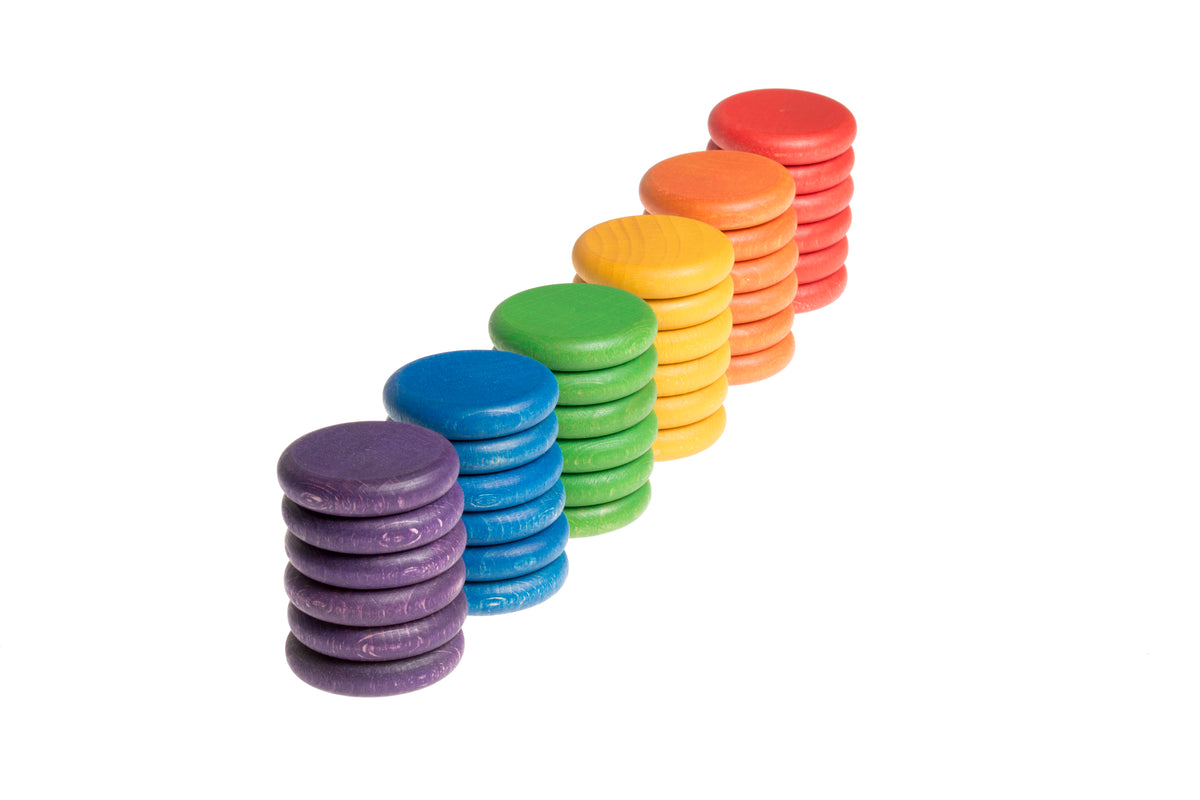 Grapat 36 Houten Schijven 6 regenboogkleuren
