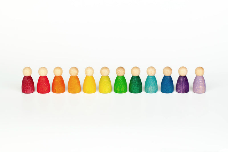 Grapat 12 Nins Houten popjes: regenboogkleuren