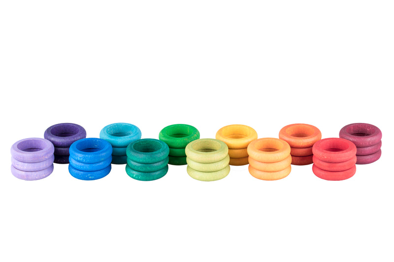 Grapat 36 Houten Ringen 12 regenboogkleuren