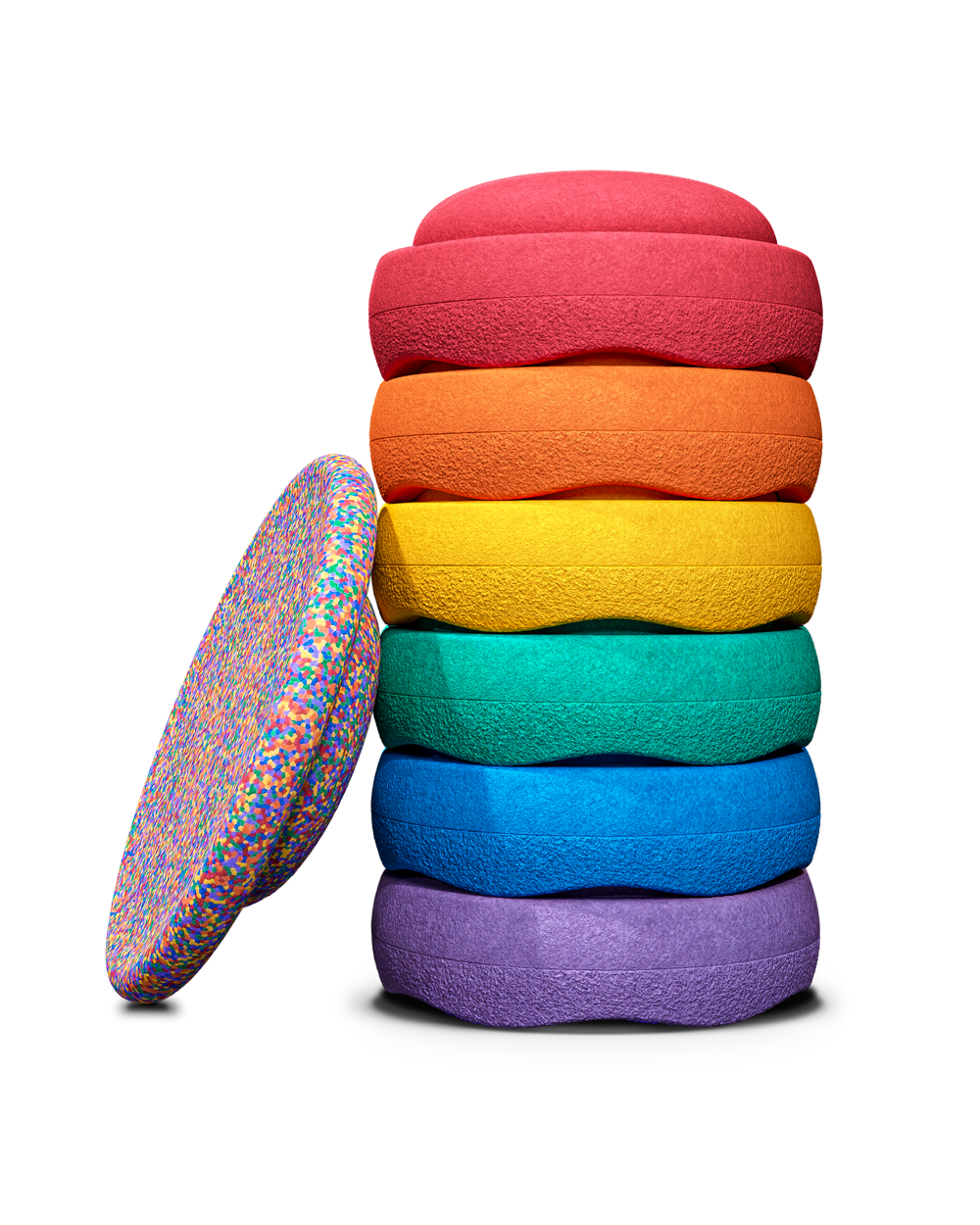 De Kinderwinkel Stapelstein Rainbow 6 + 1 gratis confetti balance board